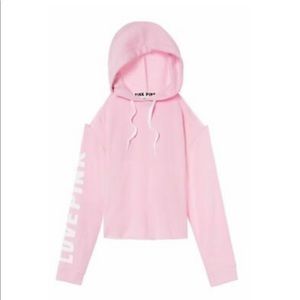 Pink Cropped Cold Shoulder hoodie